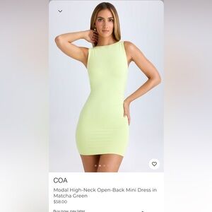 COA oh Polly 
Modal High-Neck Open-Back Mini Dress in
Matcha Green